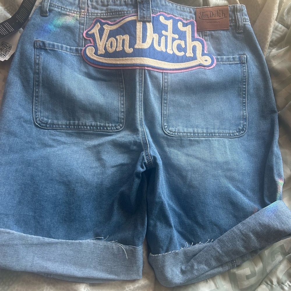 Von Dutch Blue Denim Shorts with Logo Patch